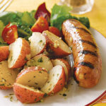 sausage and potato salad with spring mix
