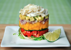 crab stack with microgreens