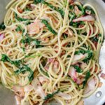 pasta with french radishes bacon and greens