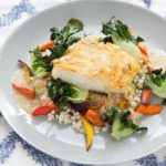 seared cod with tatsoi greens and lime sauce